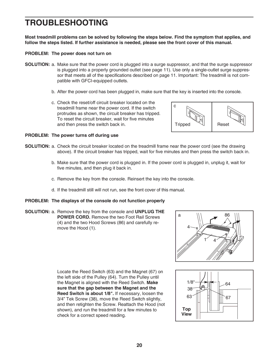 ProForm PFTL39907.0 user manual Troubleshooting, Problem The power turns off during use, Top 