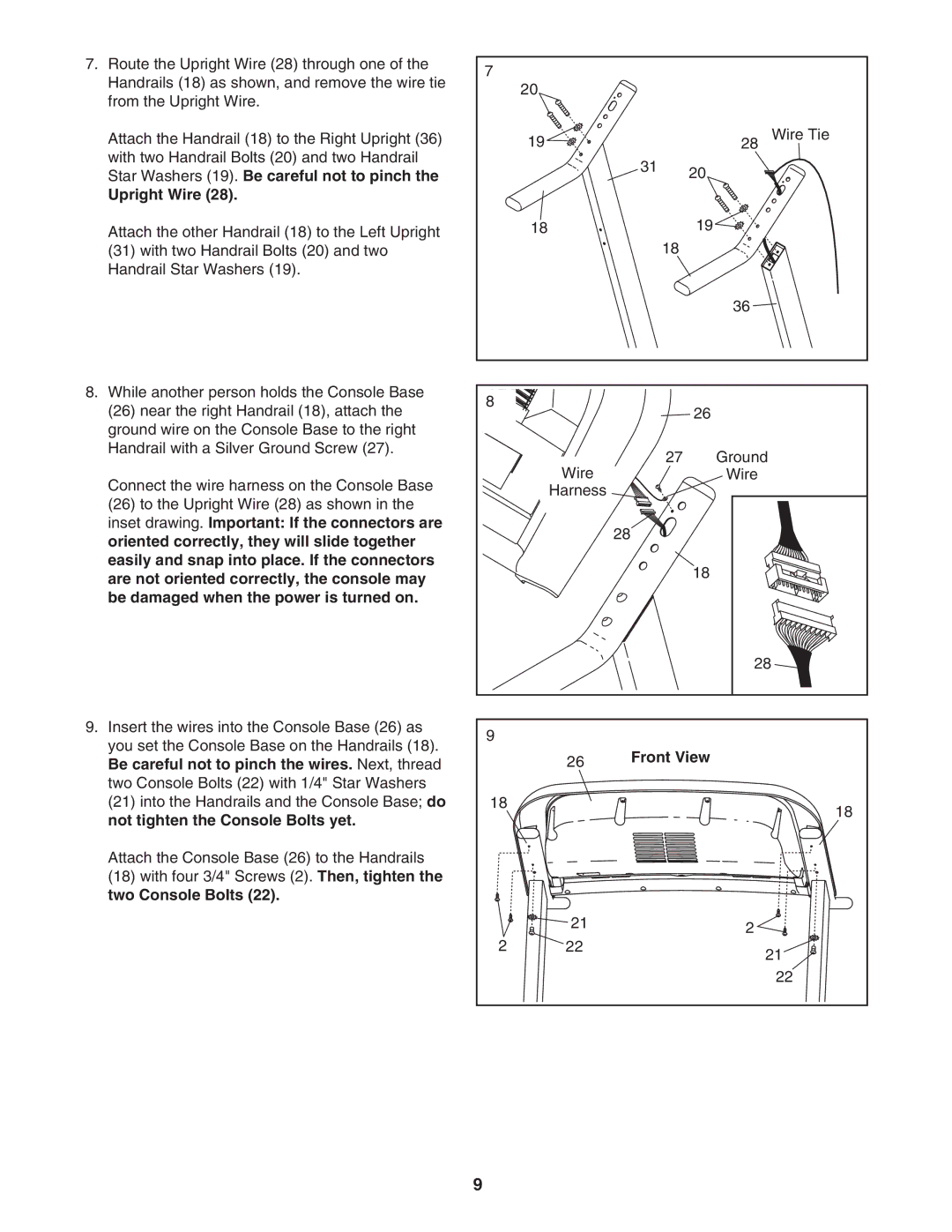 ProForm PFTL39907.0 user manual Upright Wire, Front View 