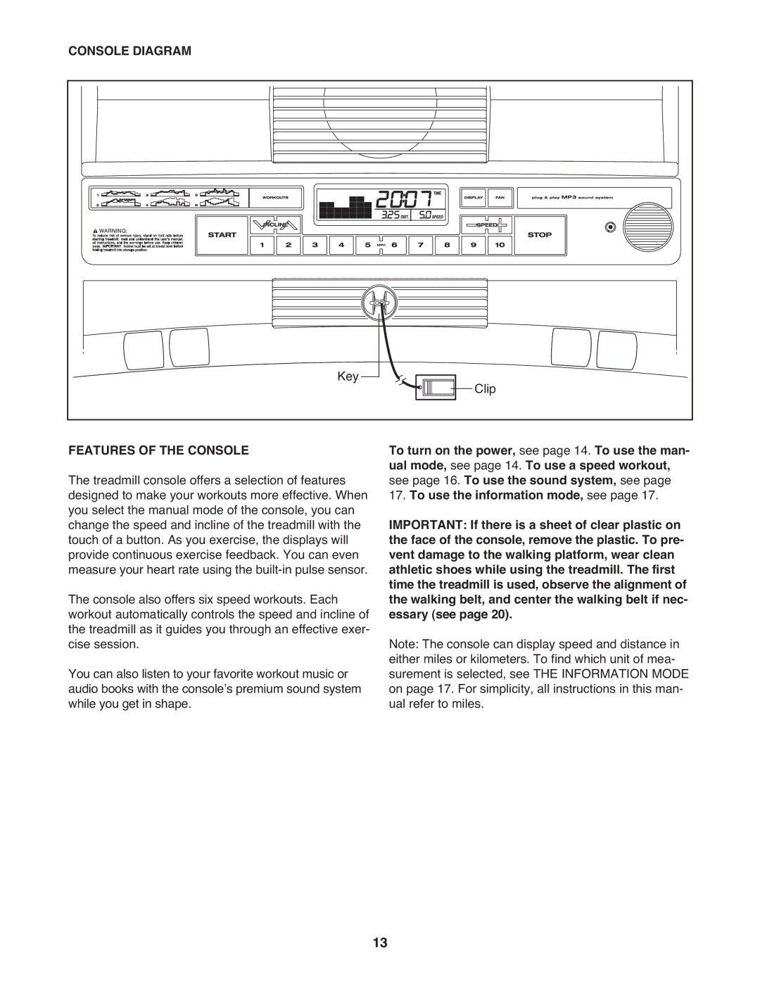 ProForm PFTL39908.0 manual Console Diagram, Features of the Console 