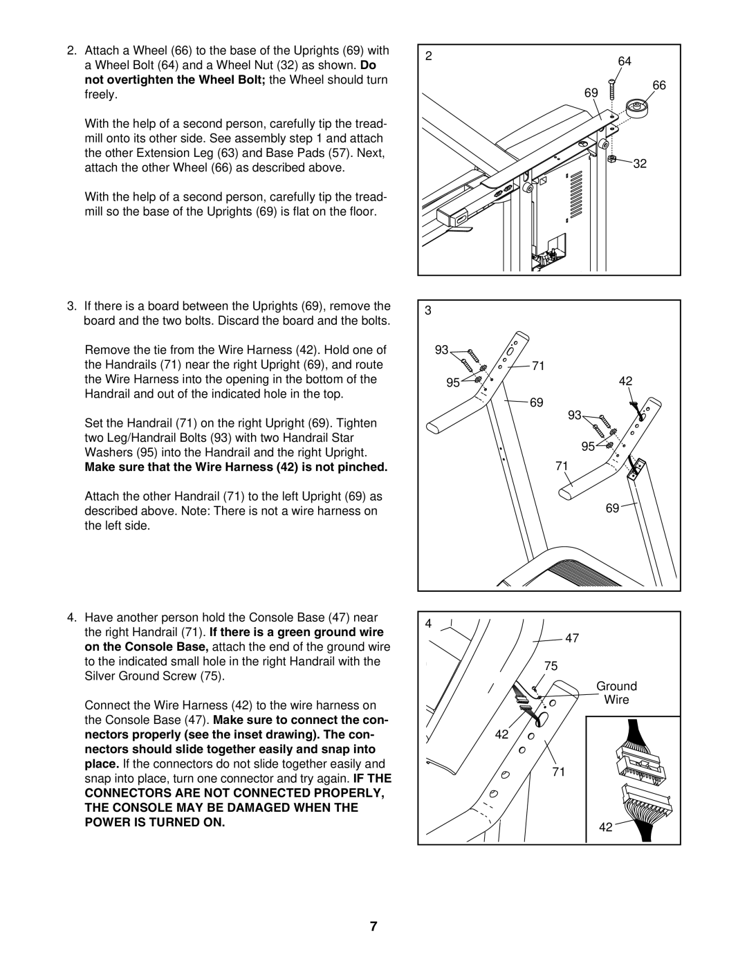 ProForm PFTL41105.0 user manual Make sure that the Wire Harness 42 is not pinched 