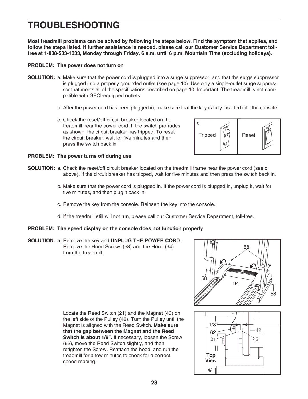 ProForm 445i, PFTL413040 user manual Troubleshooting, Problem The power turns off during use, Top 