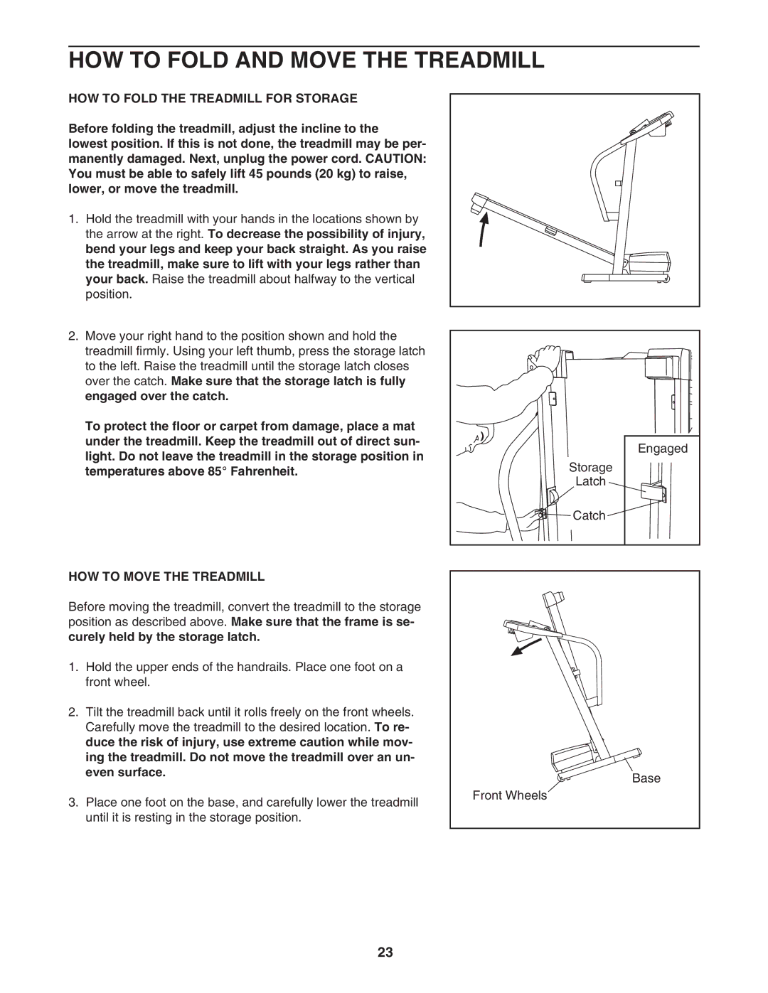 ProForm 400 GL HOW to Fold and Move the Treadmill, HOW to Fold the Treadmill for Storage, HOW to Move the Treadmill 