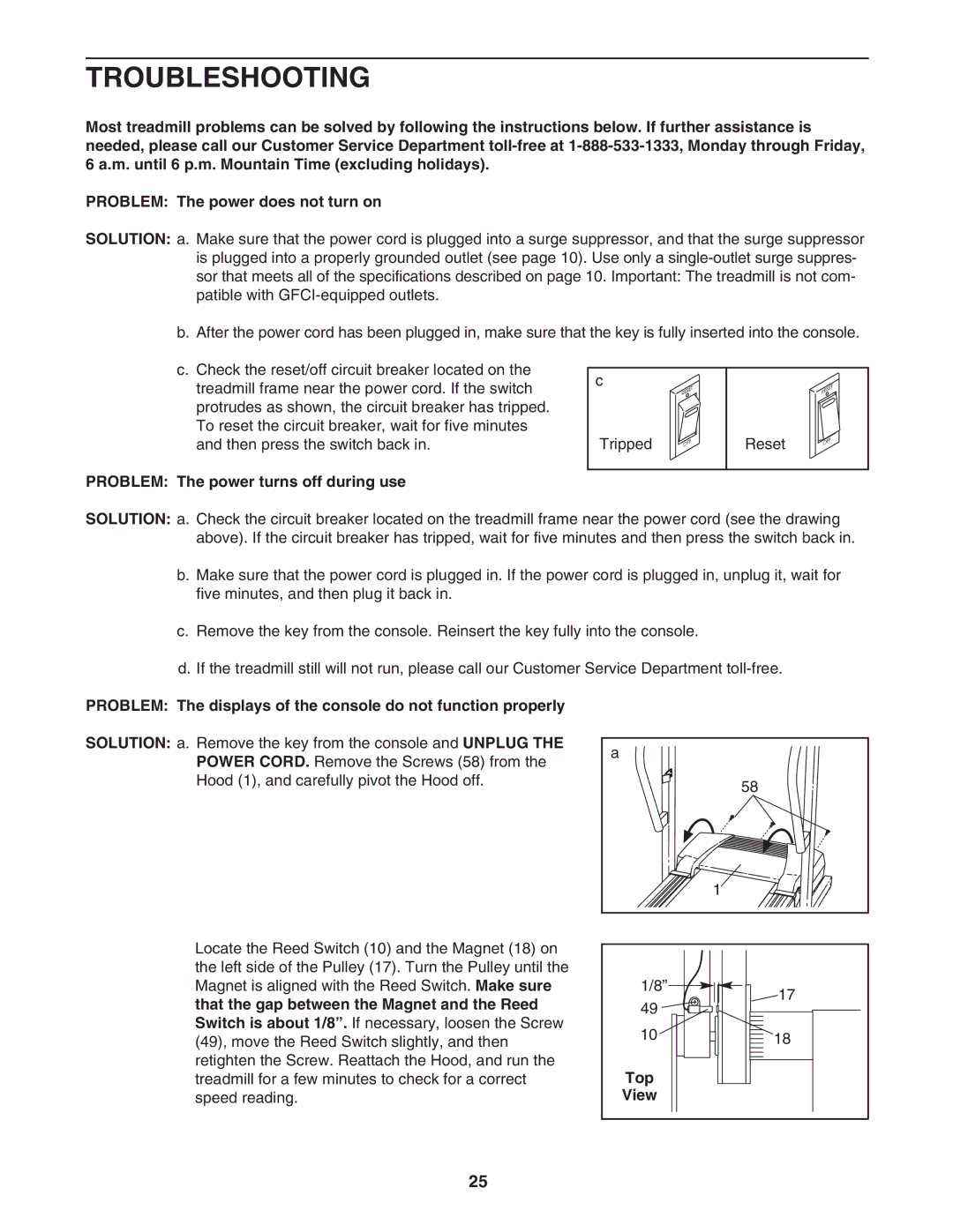 ProForm 400 GL, PFTL414040 user manual Troubleshooting, Problem The power turns off during use, Top 