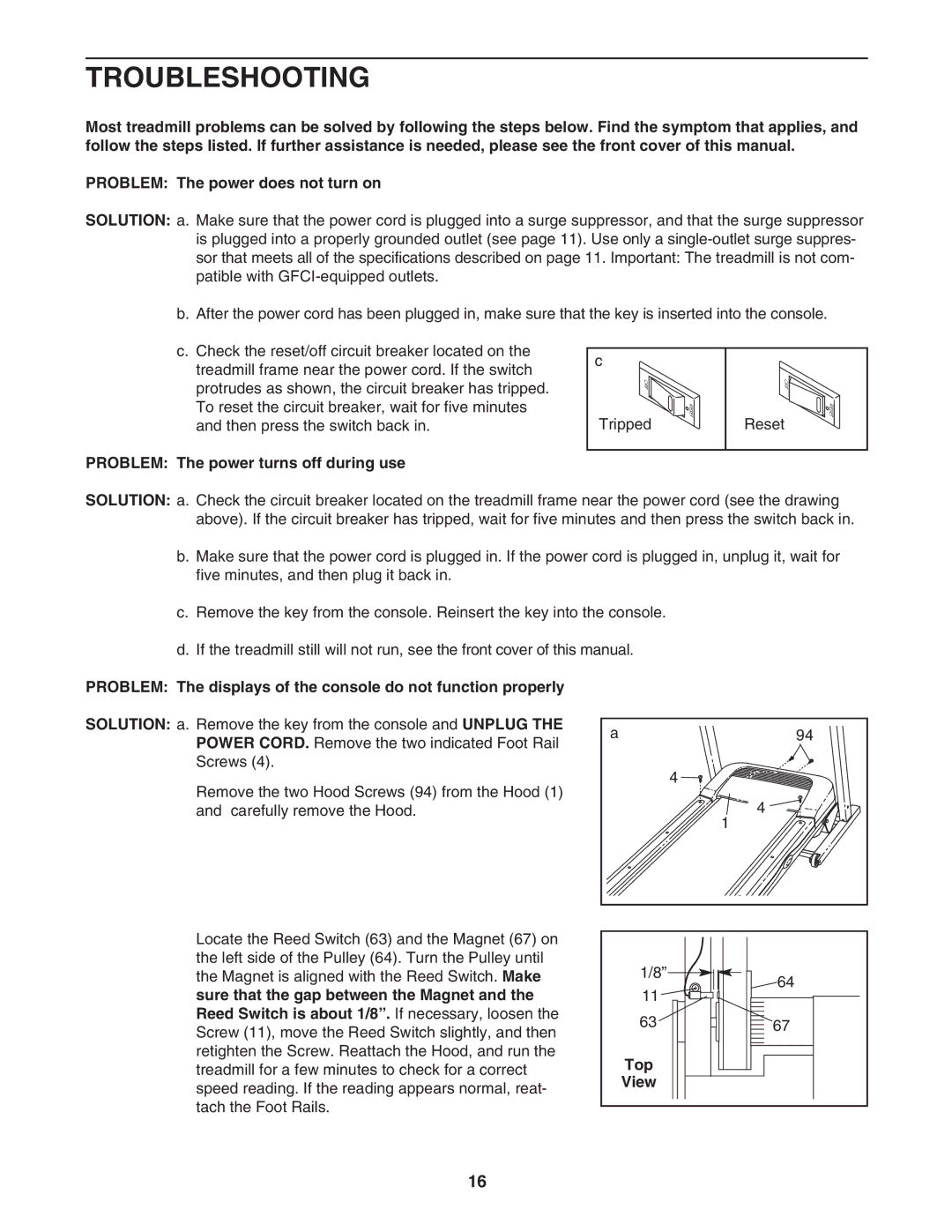 ProForm PFTL42105.0 user manual Troubleshooting, Problem The power turns off during use, Top 