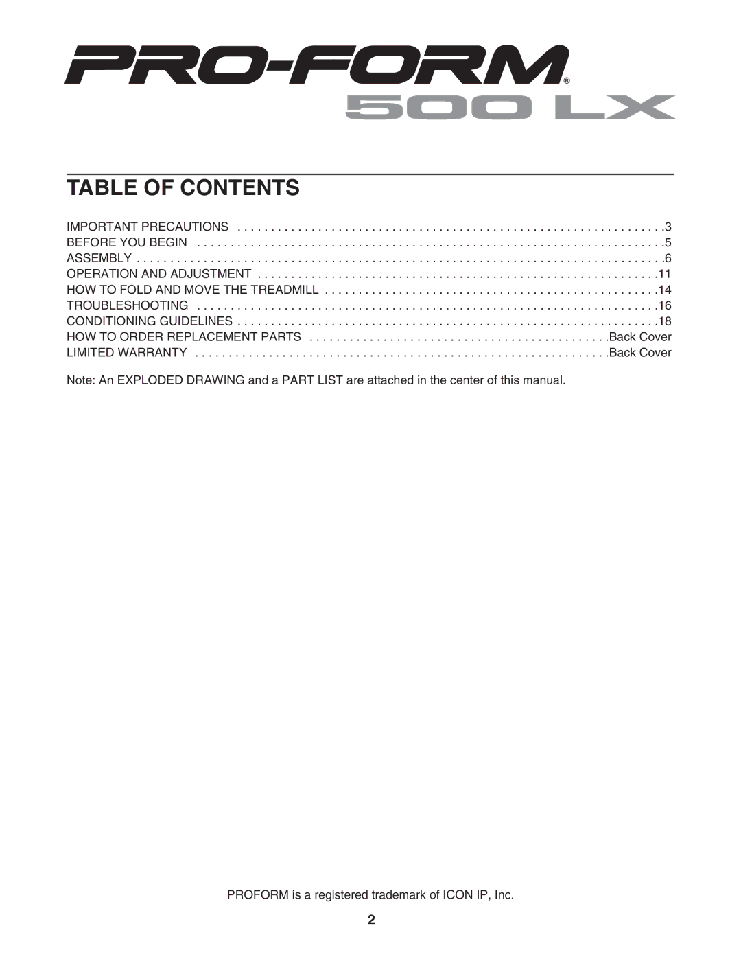 ProForm PFTL42105.0 user manual Table of Contents 