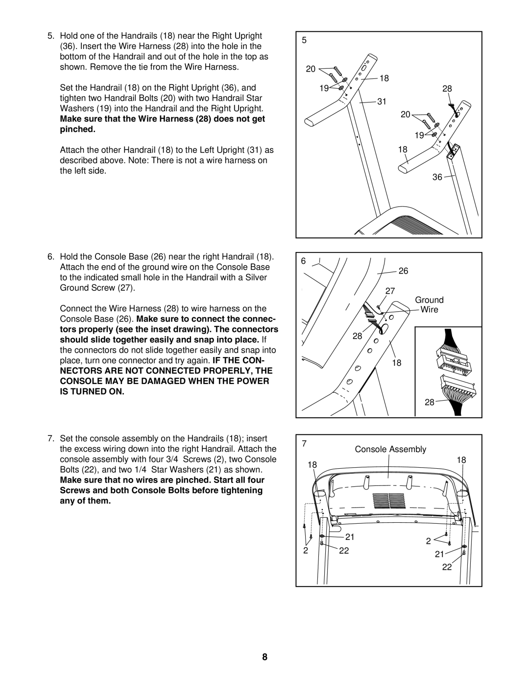 ProForm PFTL42105.0 user manual Make sure that the Wire Harness 28 does not get pinched 