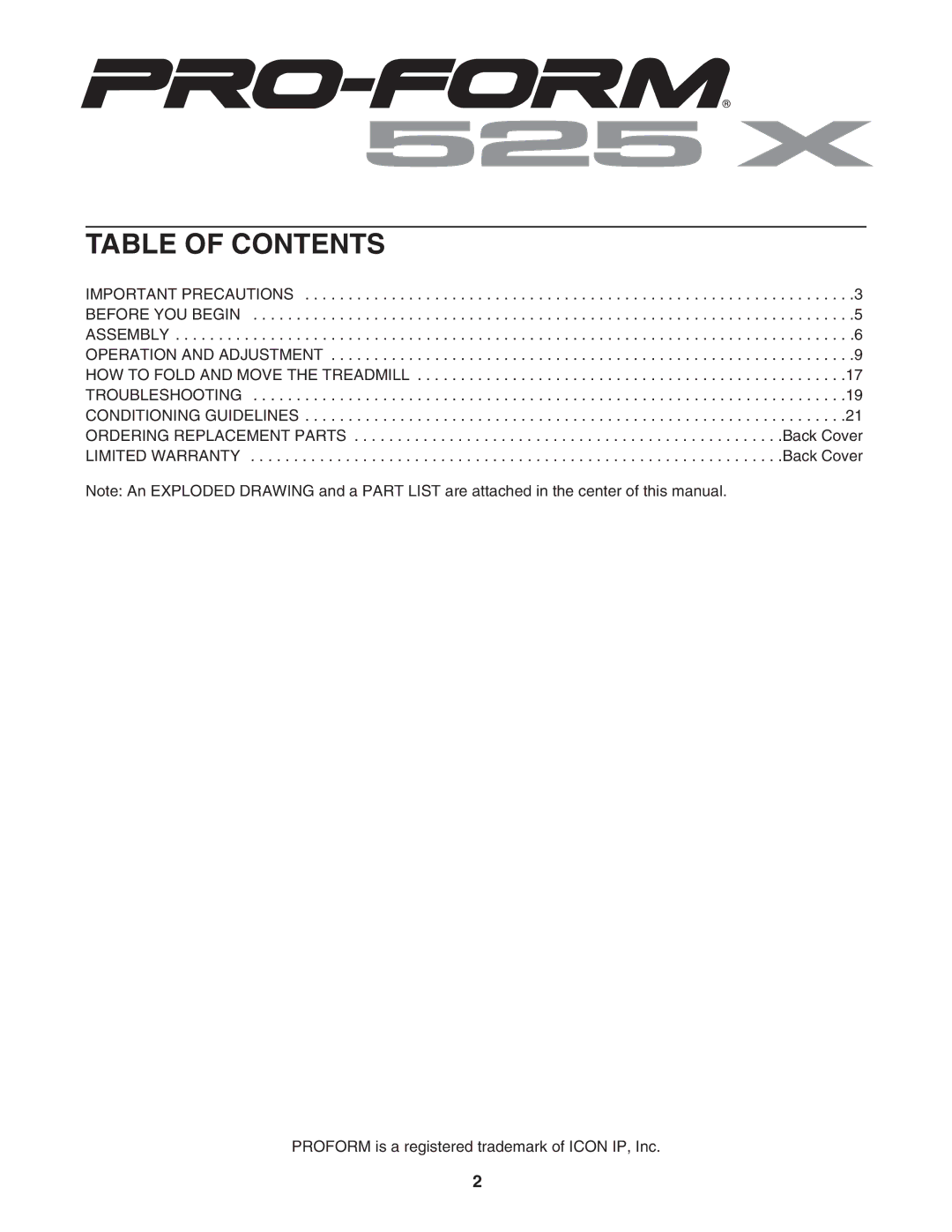 ProForm PFTL43205.0 user manual Table of Contents 