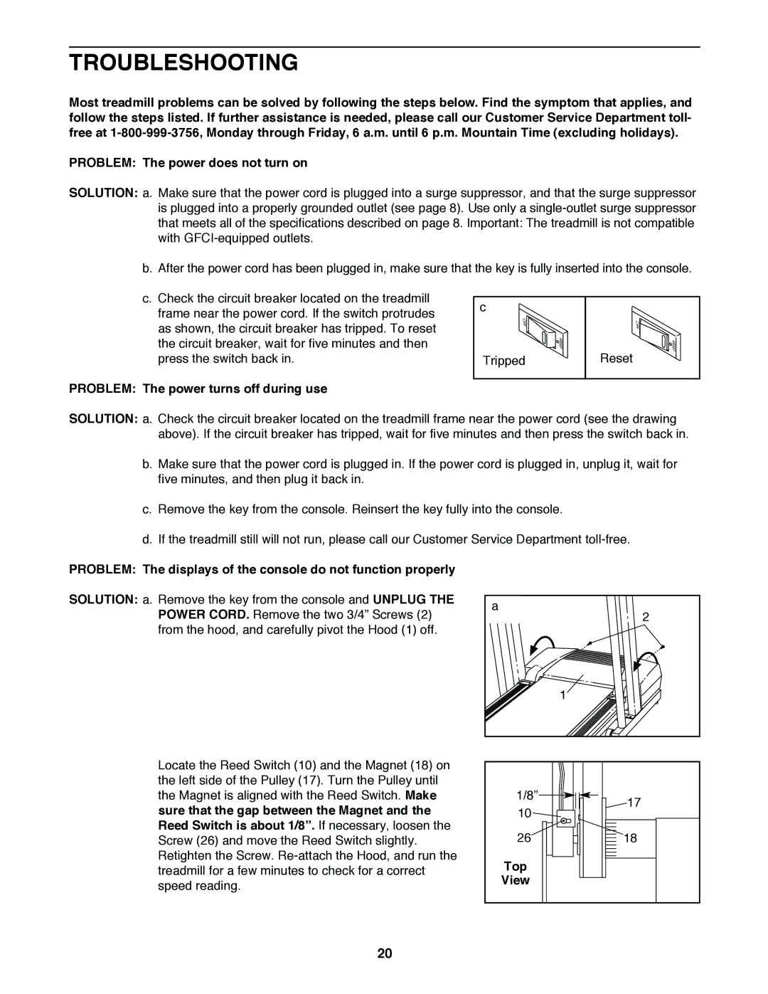 ProForm PFTL49020 user manual Troubleshooting, Problem The power turns off during use, Top 