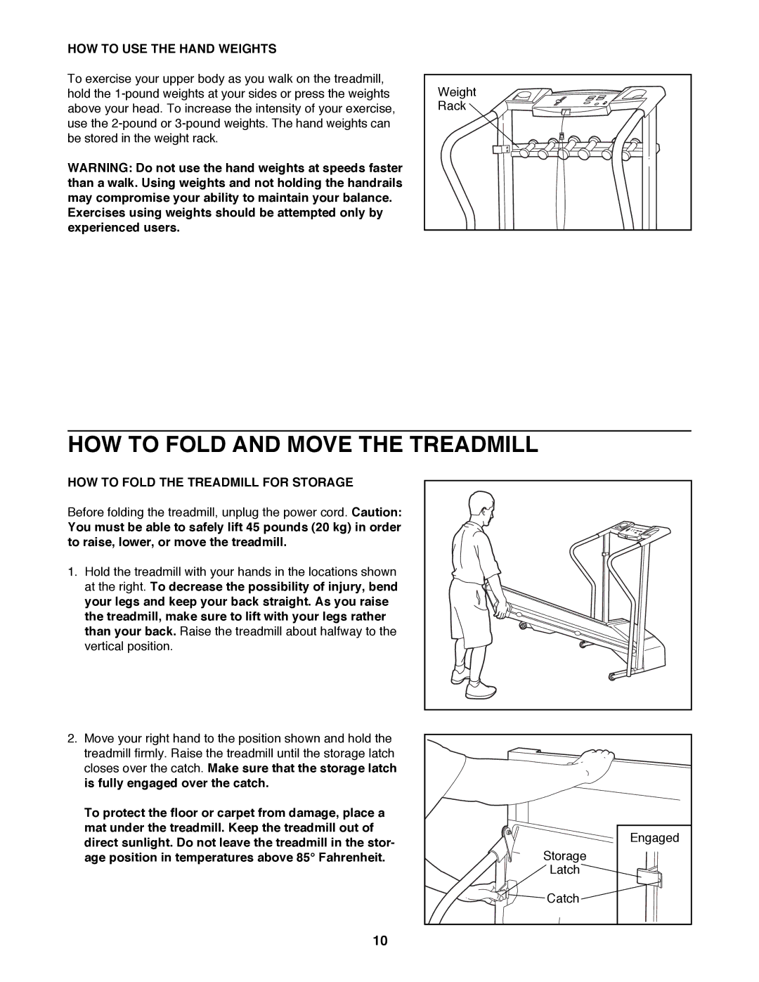 ProForm PFTL49100 HOW to Fold and Move the Treadmill, HOW to USE the Hand Weights, HOW to Fold the Treadmill for Storage 