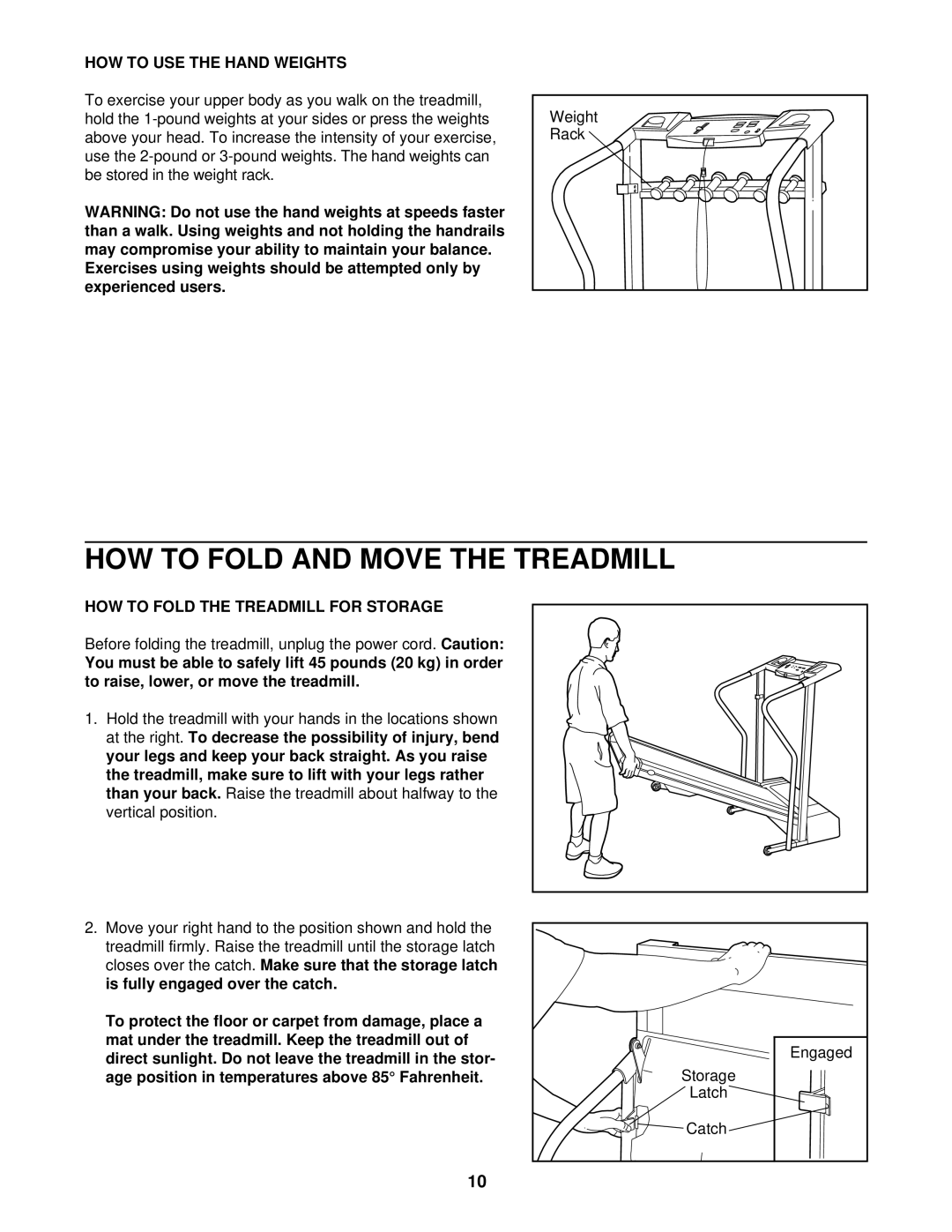 ProForm PFTL49101 HOW to Fold and Move the Treadmill, HOW to USE the Hand Weights, HOW to Fold the Treadmill for Storage 