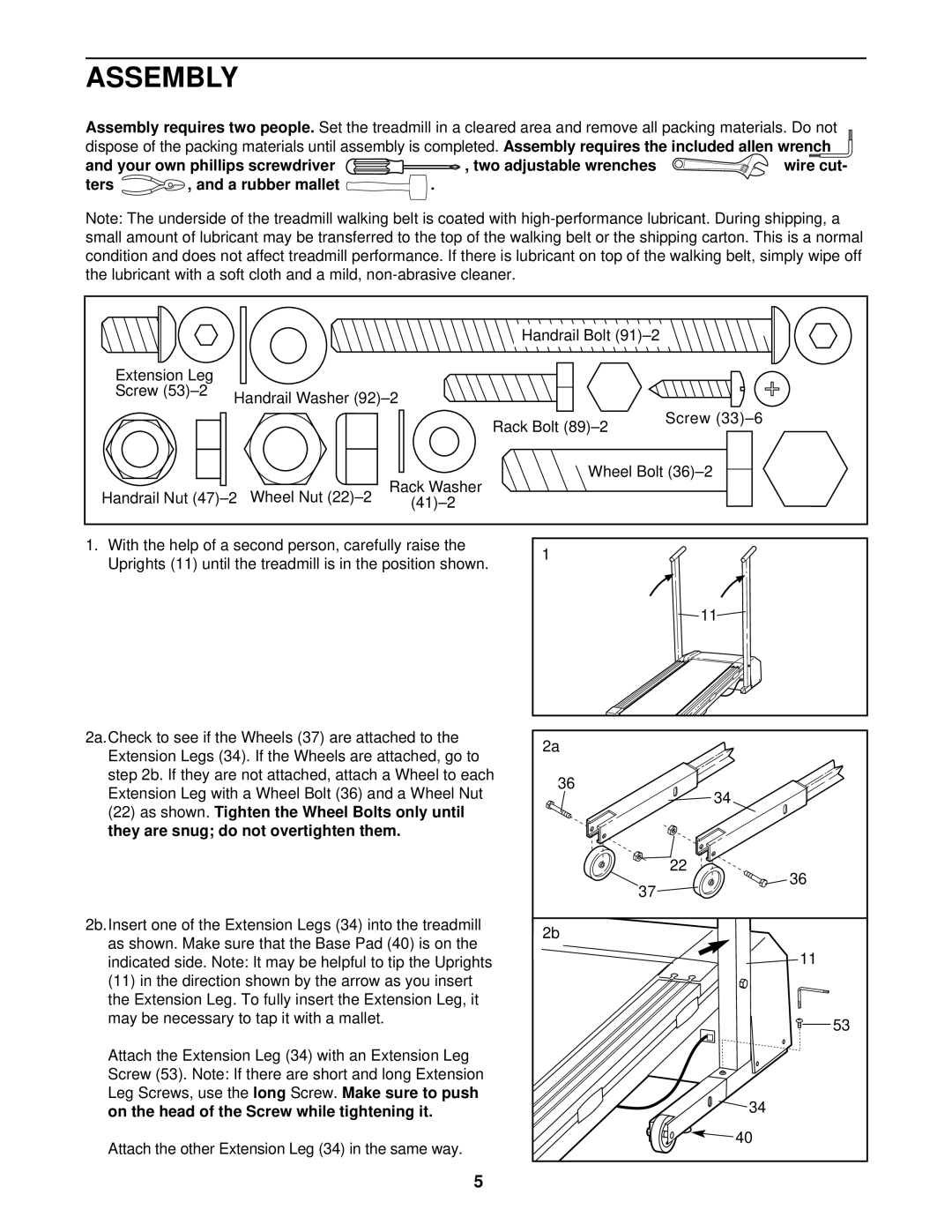 ProForm PFTL49101 user manual Assembly, Your own phillips screwdriver Two adjustable wrenches, Ters A rubber mallet 