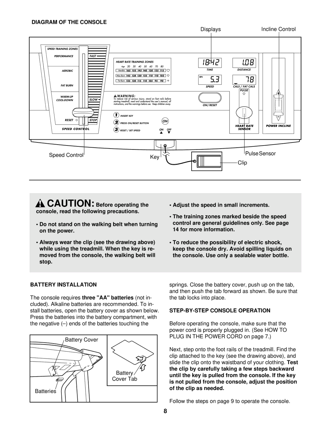 ProForm PFTL49101 user manual Diagram of the Console, Battery Installation, STEP-BY-STEP Console Operation 