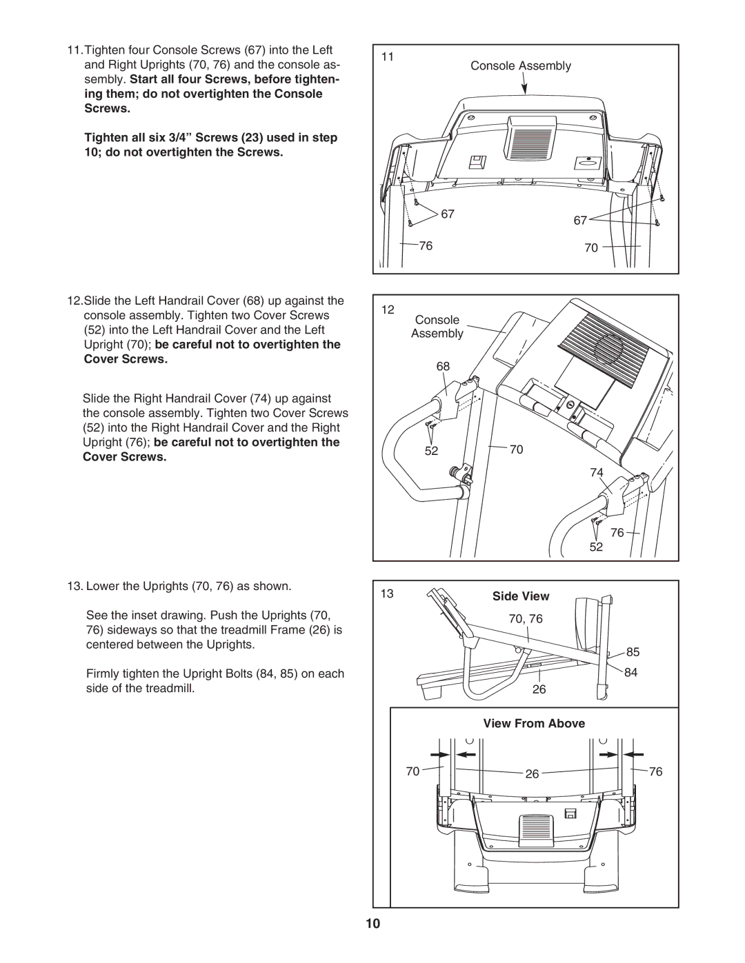 ProForm PFTL49406.1 user manual Cover Screws, Side View, View From Above 