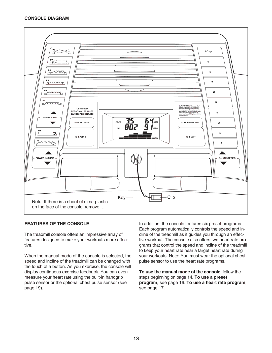 ProForm PFTL49406.1 user manual Console Diagram, Features of the Console 