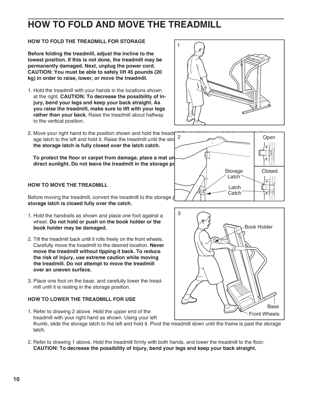 ProForm PFTL49490 user manual HOW to Fold and Move the Treadmill, HOW to Fold the Treadmill for Storage 