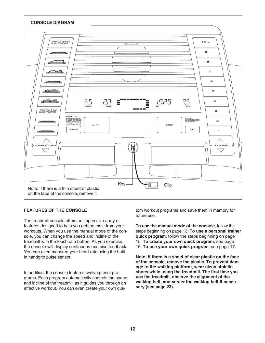 ProForm PFTL49507.0 user manual Console Diagram, Features of the Console 