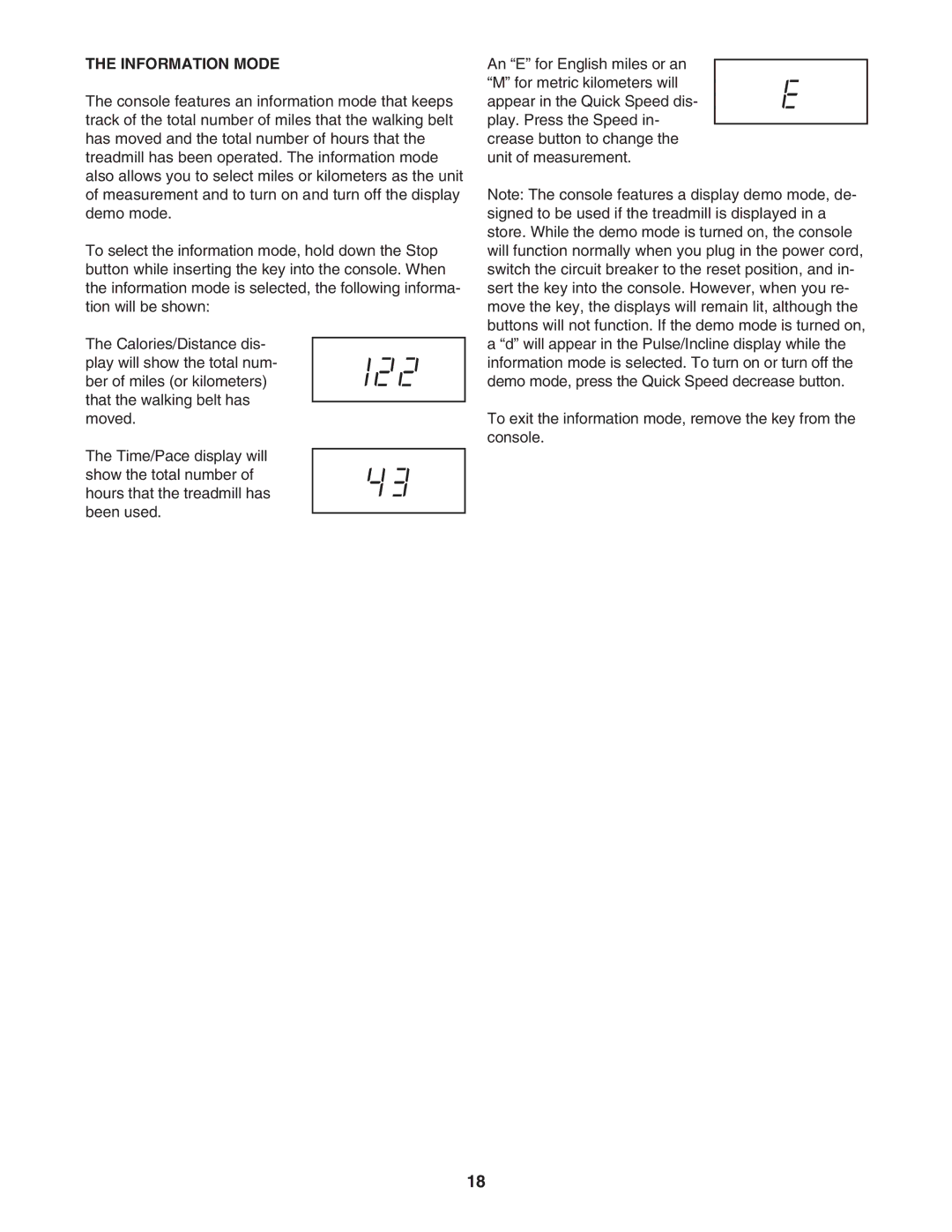 ProForm PFTL49507.0 user manual Information Mode 