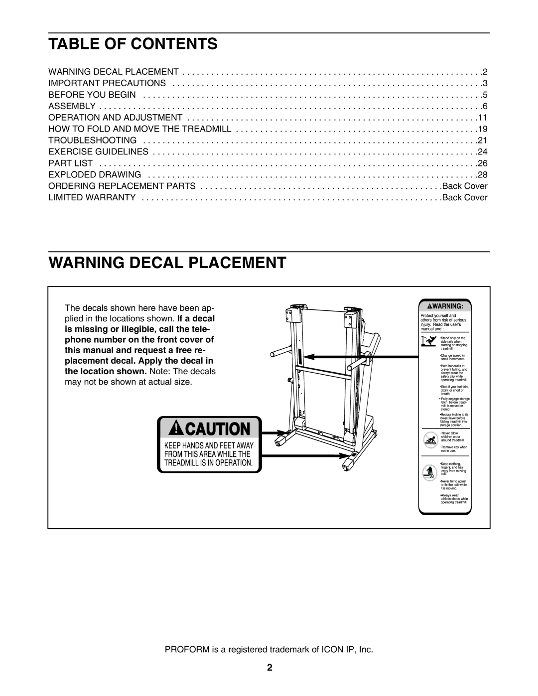 ProForm PFTL49507.0 user manual Table of Contents 