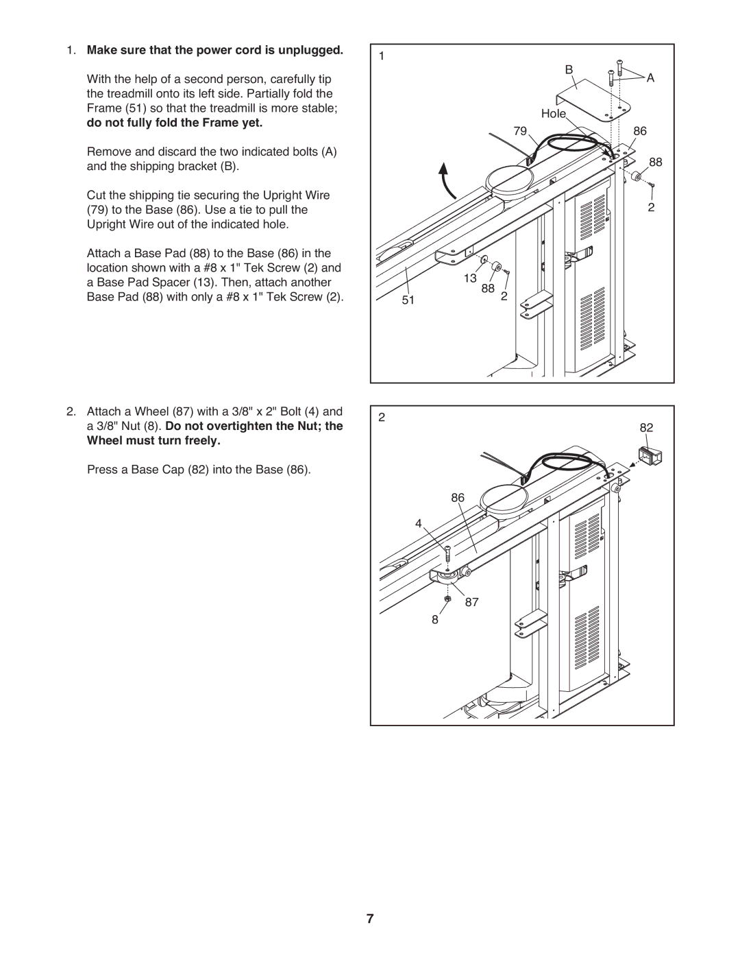 ProForm PFTL49609.0 user manual Wheel must turn freely 