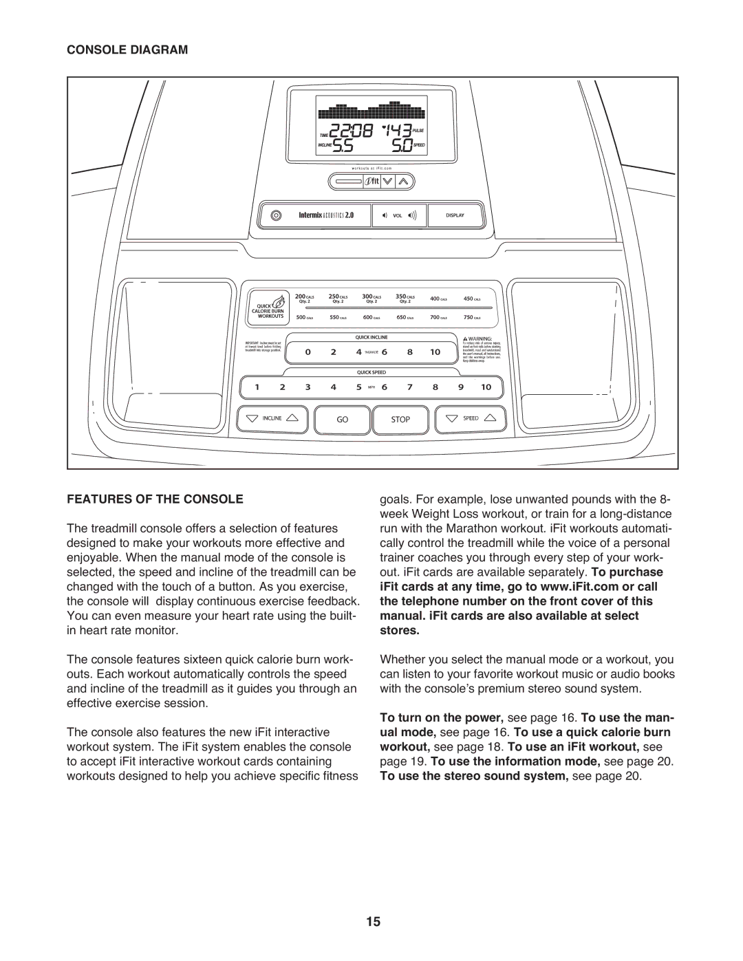 ProForm PFTL49621.0 warranty Console Diagram Features of the Console 