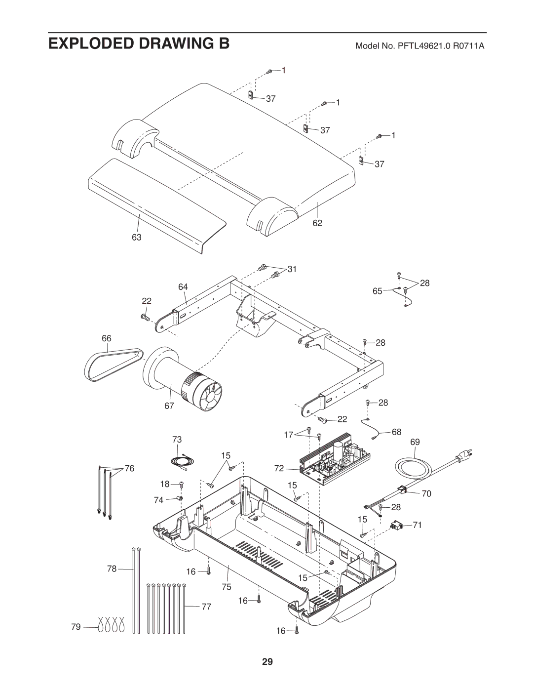 ProForm PFTL49621.0 warranty Exploded Drawing B 