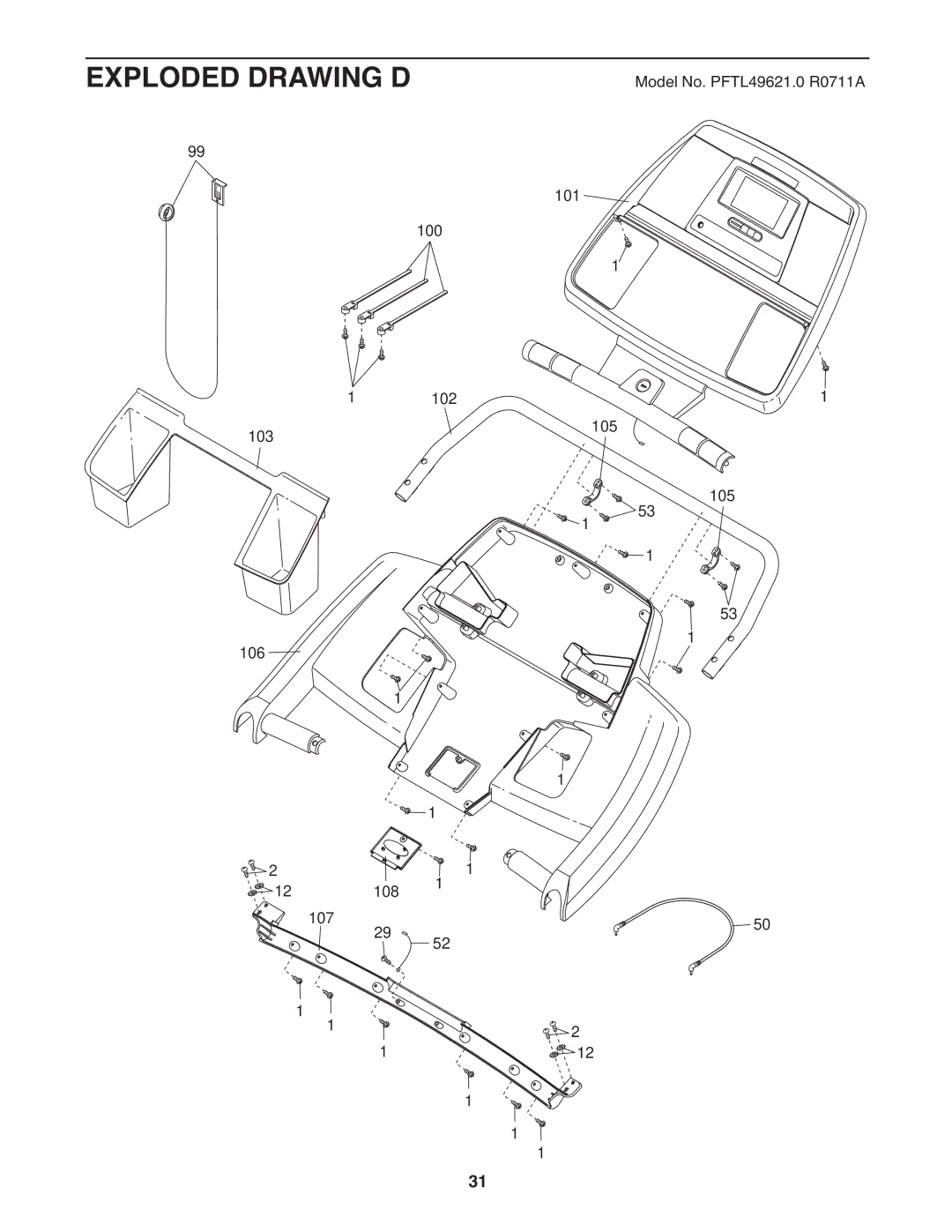 ProForm PFTL49621.0 warranty Exploded Drawing D 