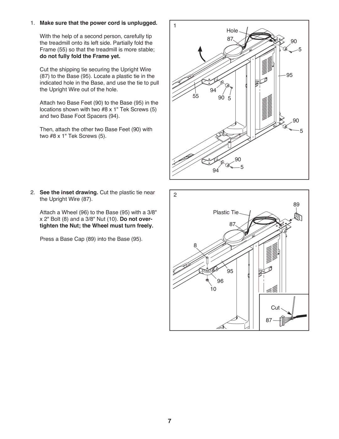 ProForm PFTL49621.0 warranty Make sure that the power cord is unplugged, Do not fully fold the Frame yet 