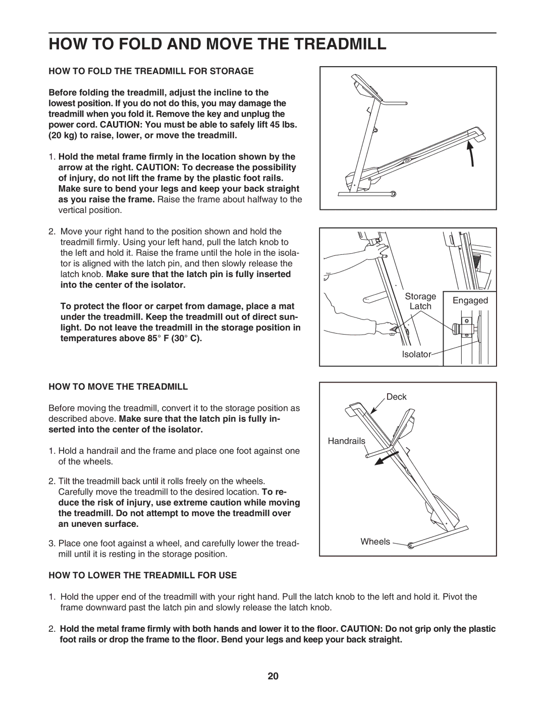 ProForm PFTL49707.0 HOW to Fold and Move the Treadmill, HOW to Fold the Treadmill for Storage, HOW to Move the Treadmill 