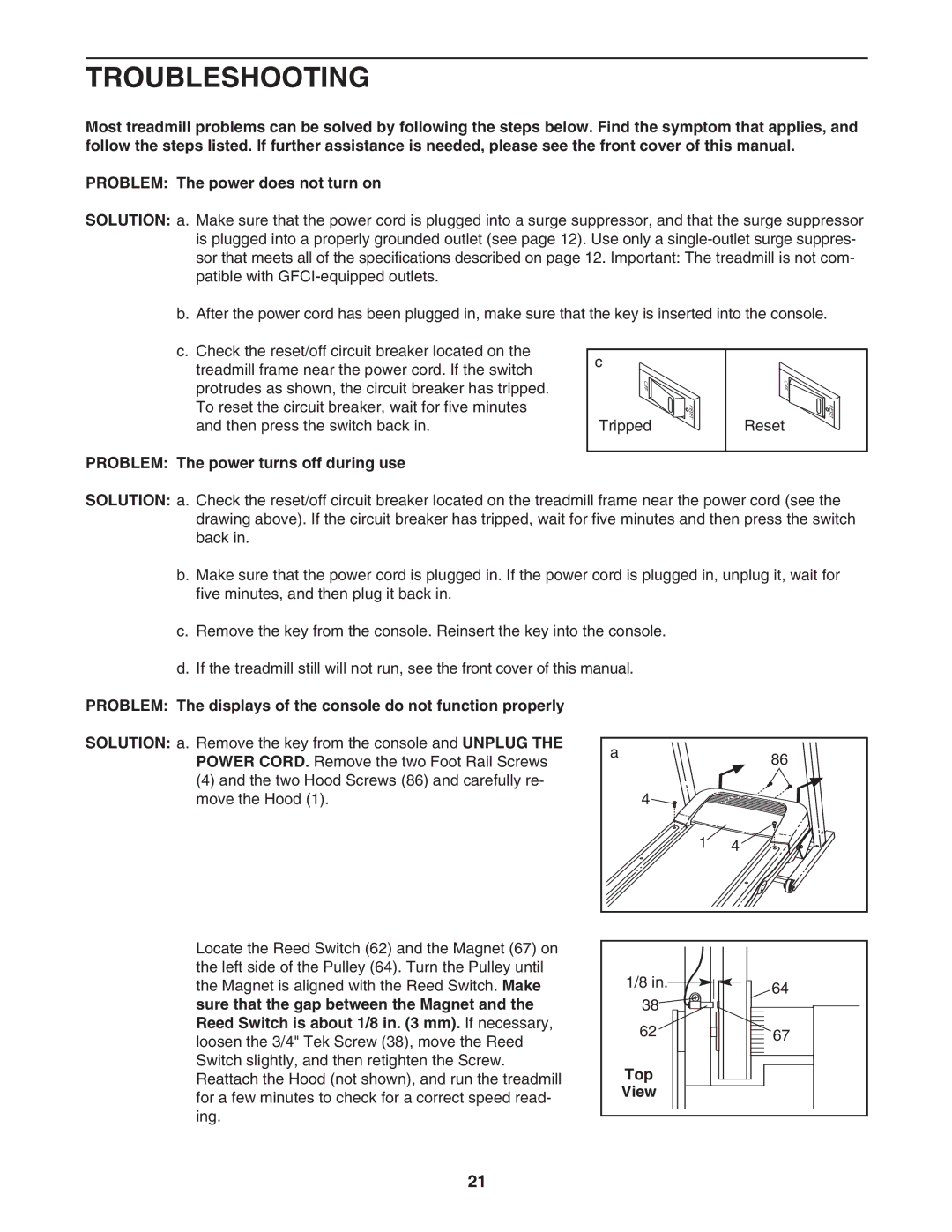 ProForm PFTL49707.0 user manual Troubleshooting, Problem The power turns off during use, Top 