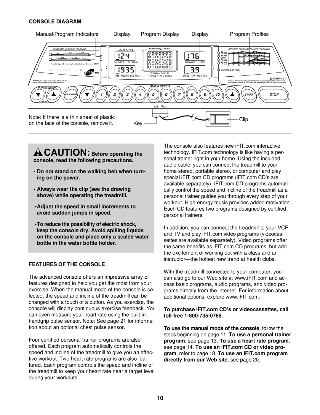 ProForm PFTL49720 user manual Console Diagram, Features of the Console 