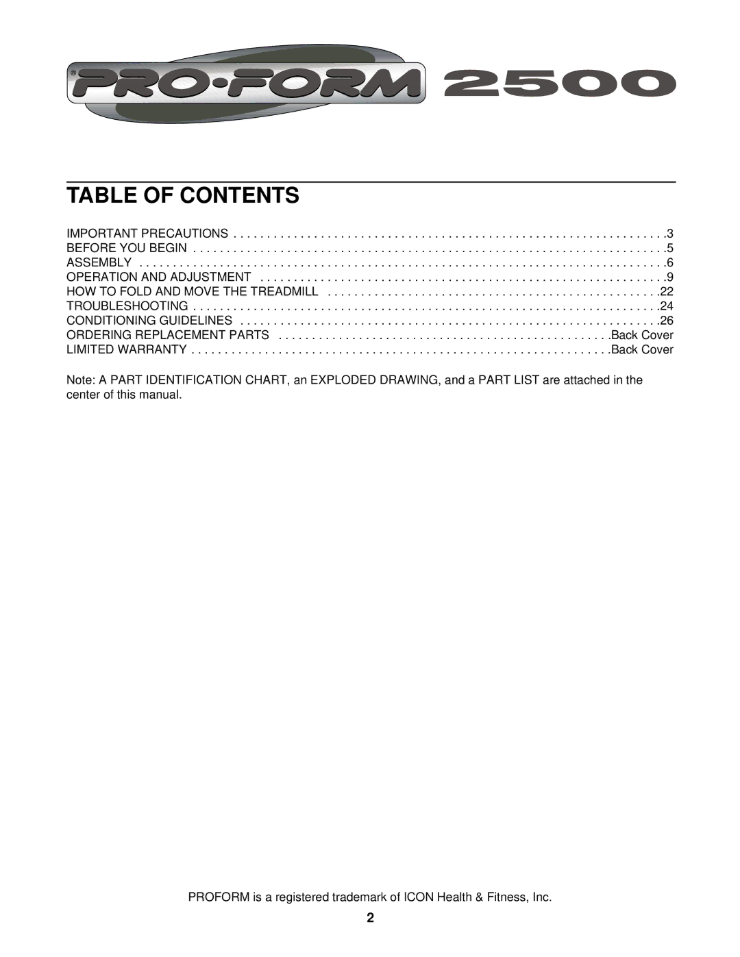 ProForm PFTL49720 user manual Table of Contents 