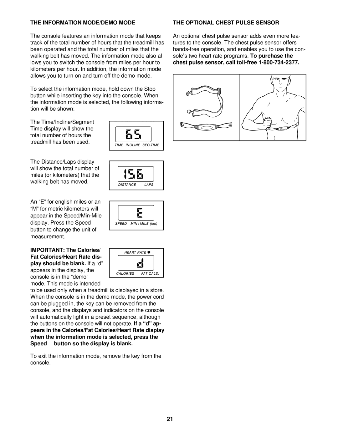 ProForm PFTL49720 user manual Information MODE/DEMO Mode, Optional Chest Pulse Sensor 