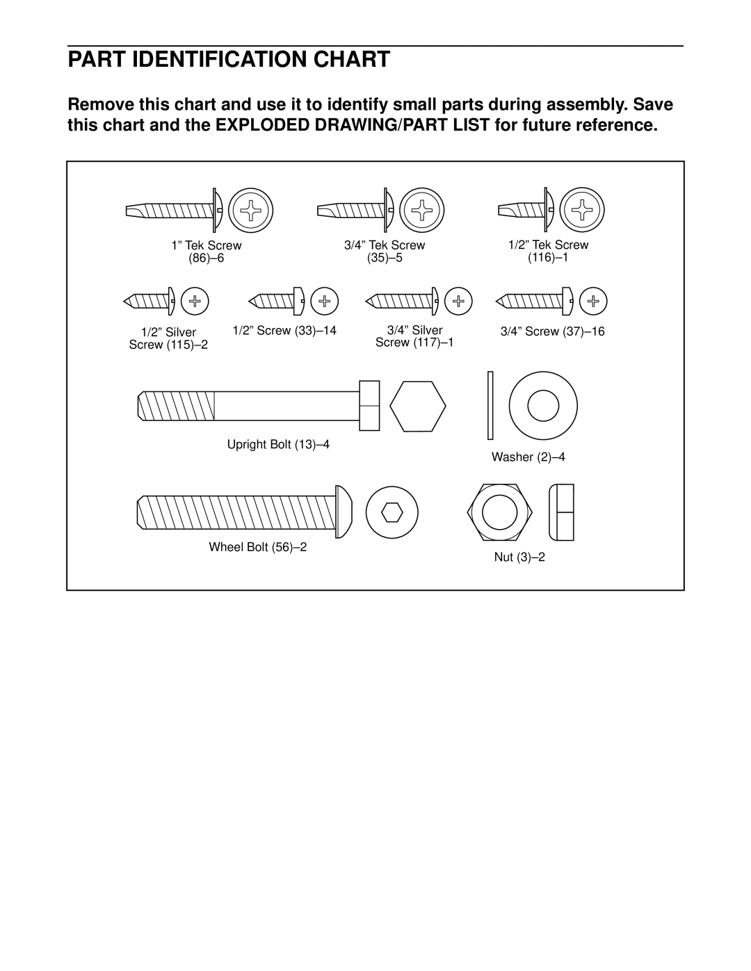 ProForm PFTL49720 user manual Part Identification Chart 