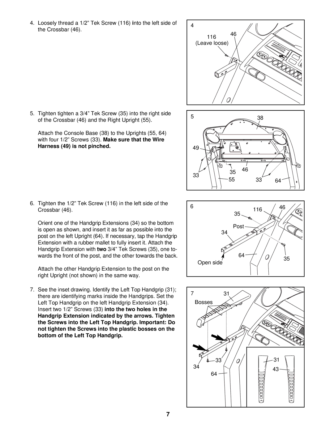 ProForm PFTL49721 user manual Harness 49 is not pinched 