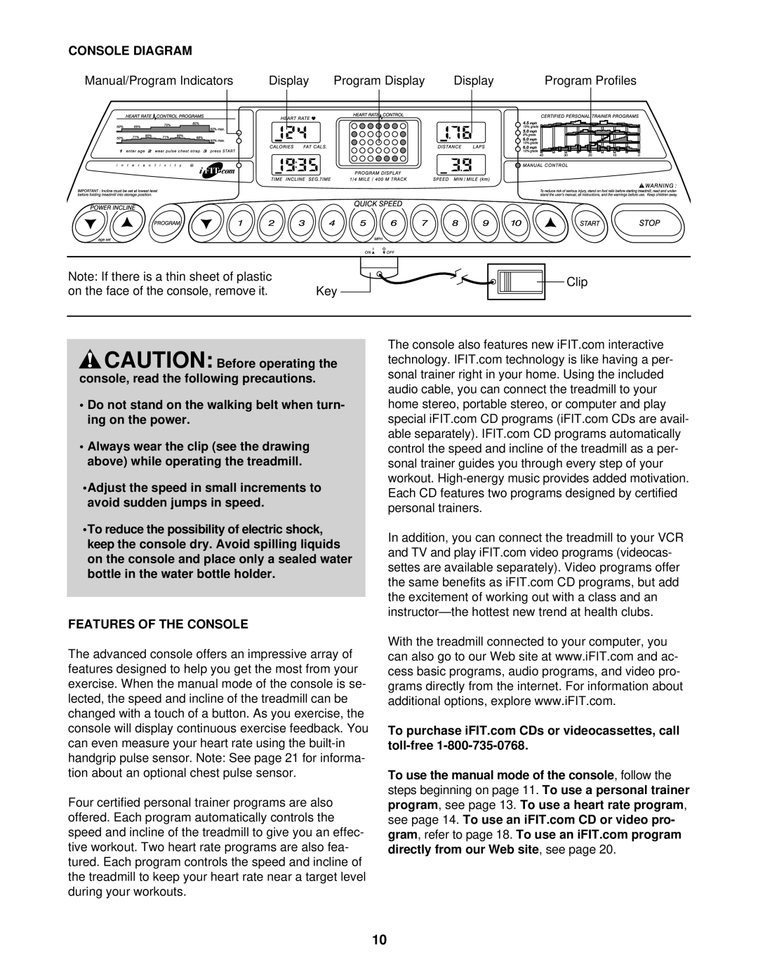 ProForm PFTL49721 user manual Console Diagram, CAUTION Before operating the console, read the following precautions 