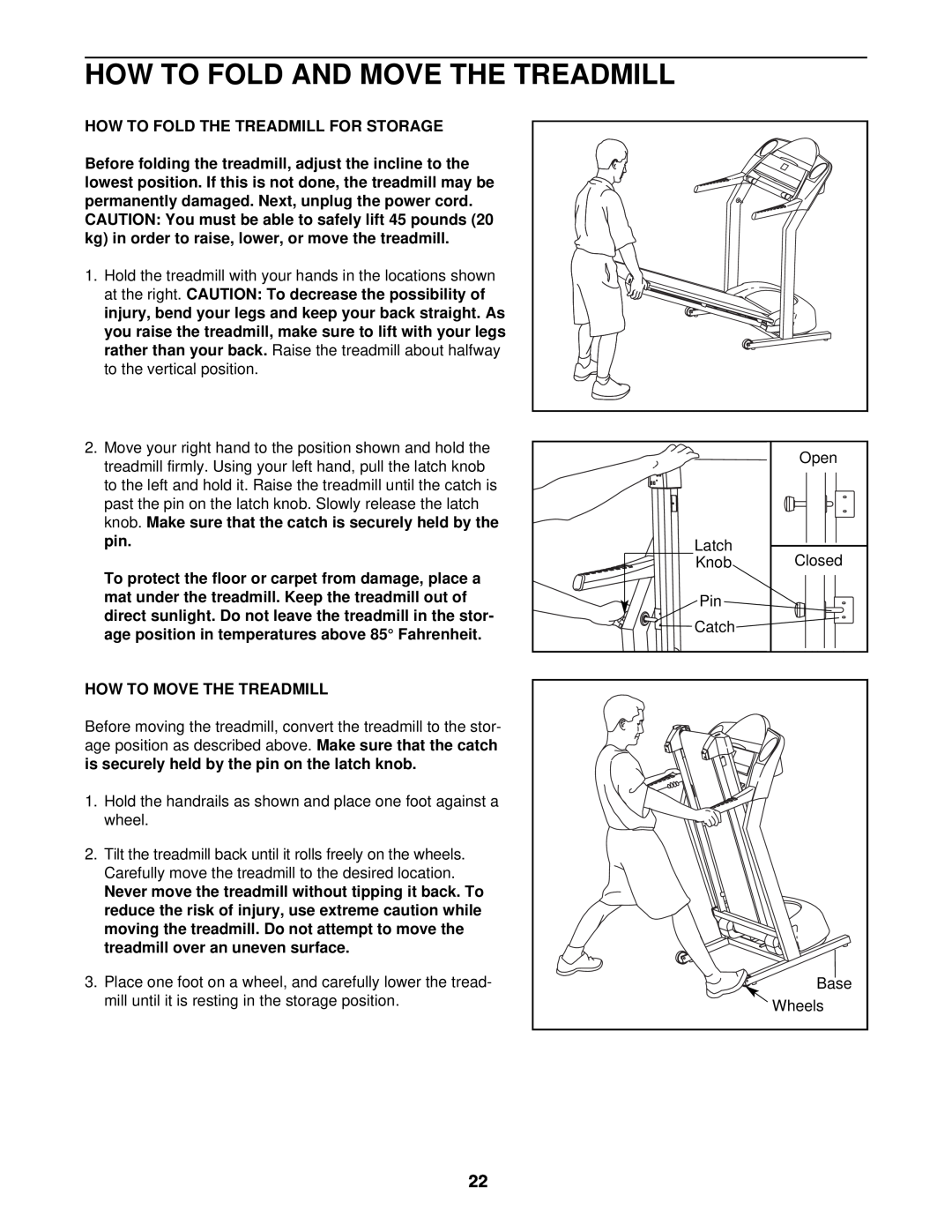 ProForm PFTL49721 How To Fold And Move The Treadmill, How To Fold The Treadmill For Storage, How To Move The Treadmill 