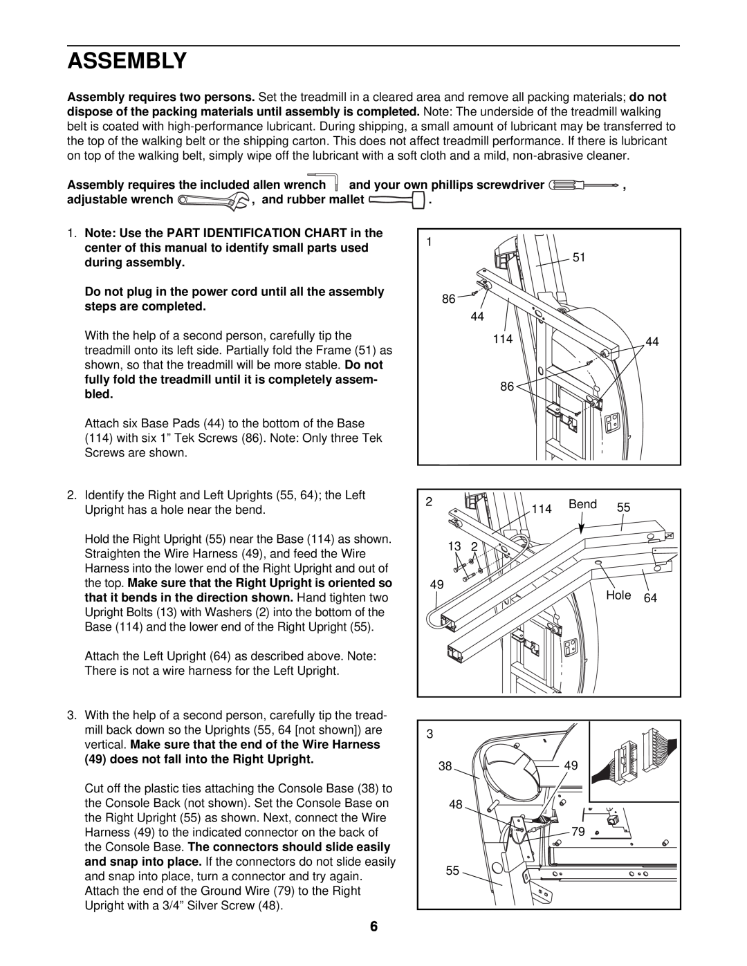 ProForm PFTL49721 user manual Assembly requires the included allen wrench, adjustable wrench, and rubber mallet 