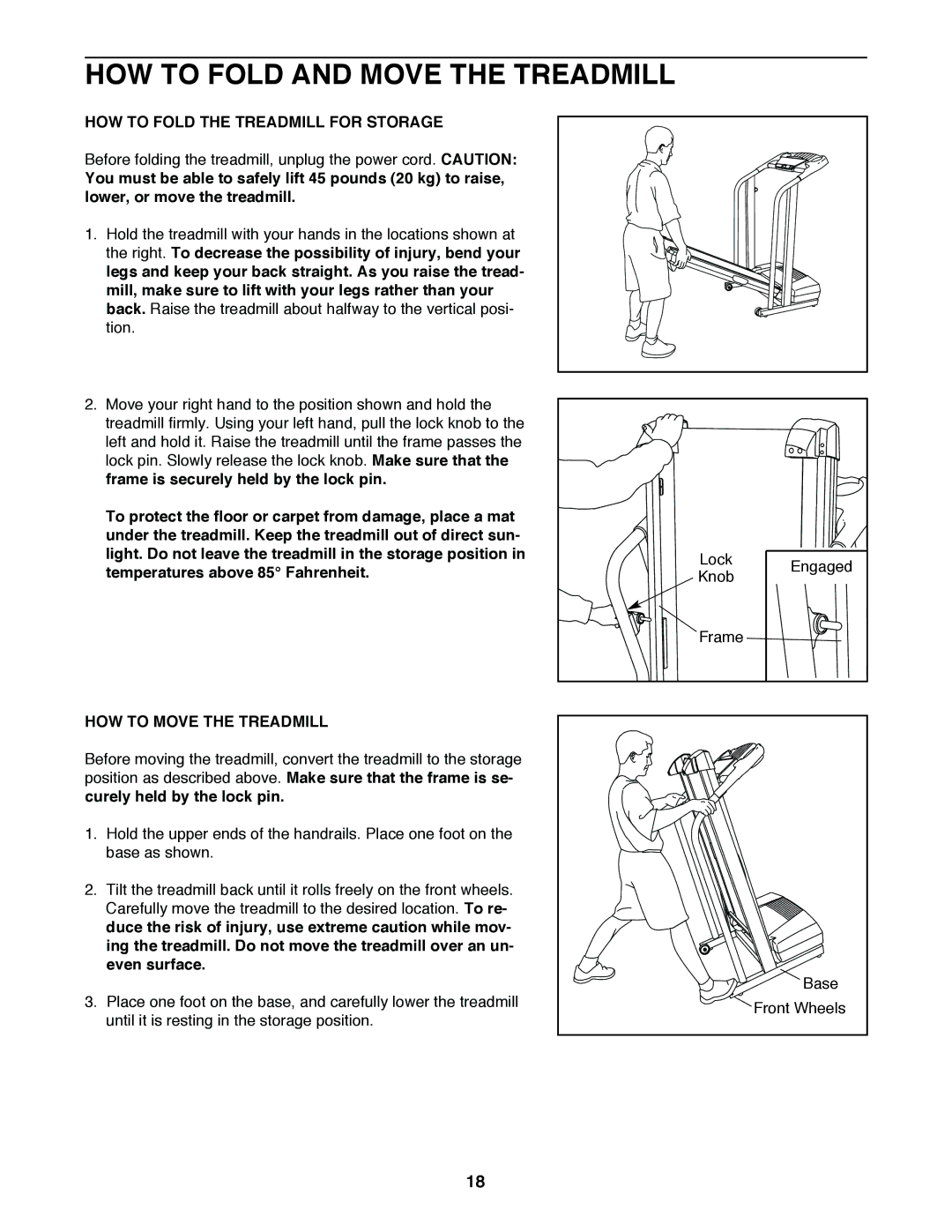 ProForm PFTL49820 HOW to Fold and Move the Treadmill, HOW to Fold the Treadmill for Storage, HOW to Move the Treadmill 