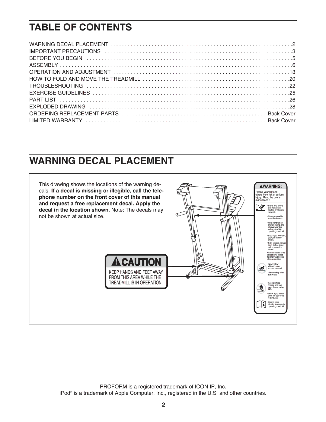 ProForm PFTL49908.0 user manual Table of Contents 