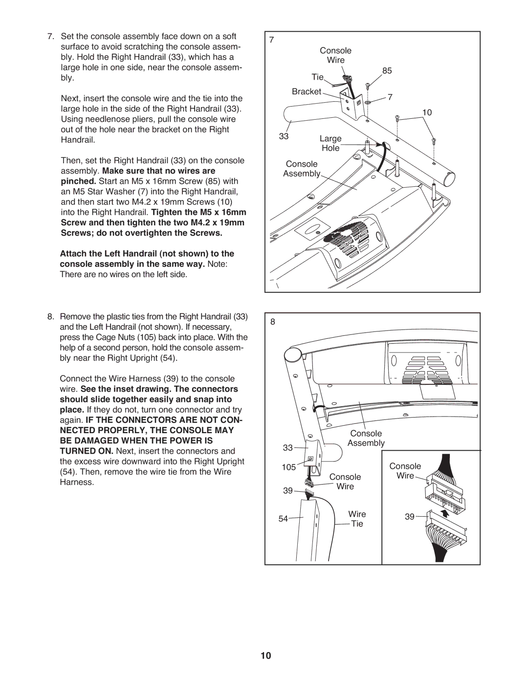 ProForm PFTL49909.0 user manual Console Tie Wire Bracket Large Hole 