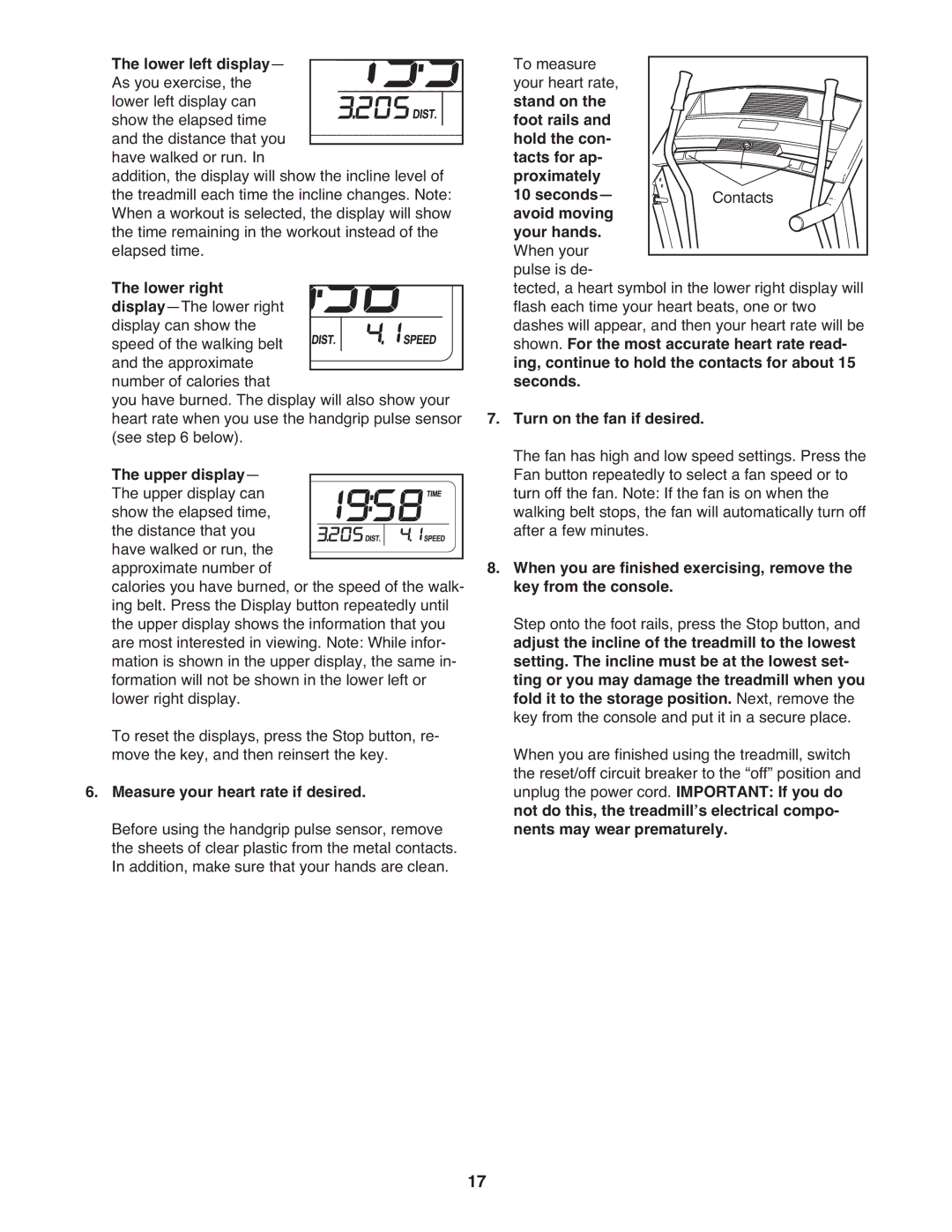 ProForm PFTL49909.0 Measure your heart rate if desired, Seconds- avoid moving your hands, Turn on the fan if desired 