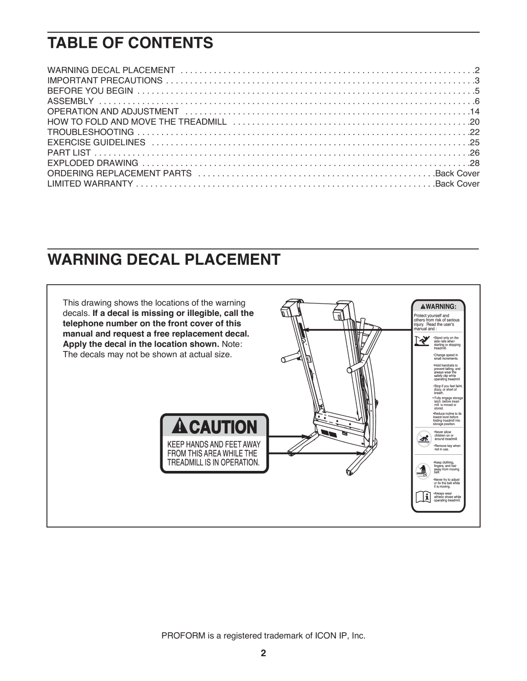 ProForm PFTL49909.0 user manual Table of Contents 