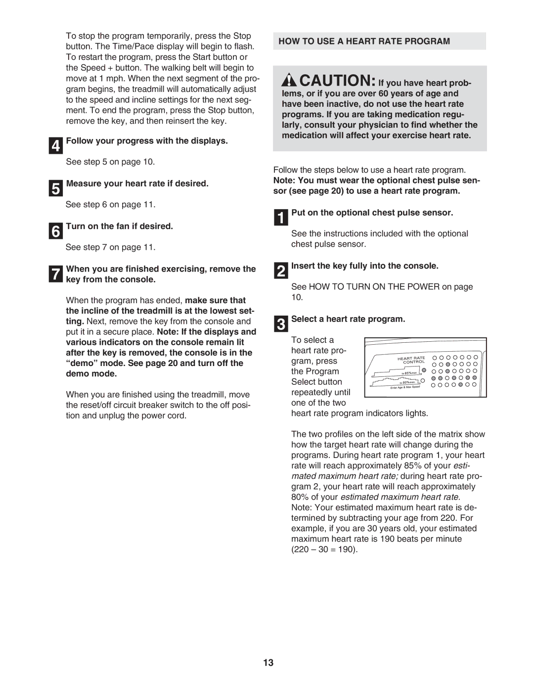 ProForm PFTL511041 Follow your progress with the displays, HOW to USE a Heart Rate Program, Select a heart rate program 