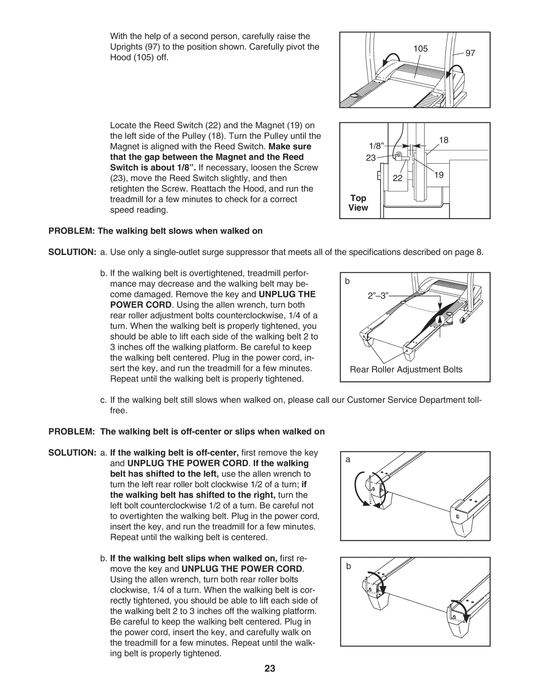 ProForm PFTL511041 user manual Problem The walking belt slows when walked on, Top 