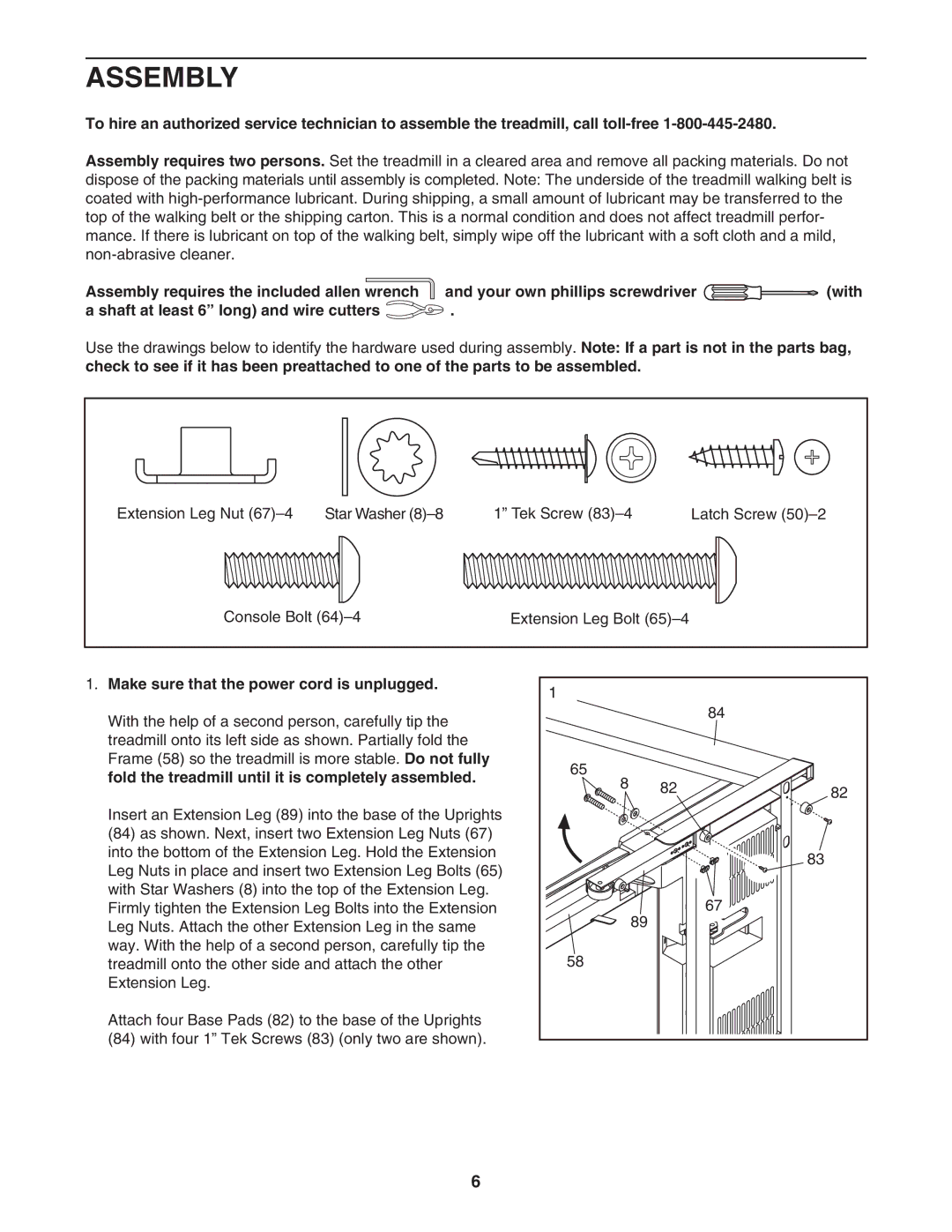 ProForm PFTL51105.0 user manual Assembly, Make sure that the power cord is unplugged 