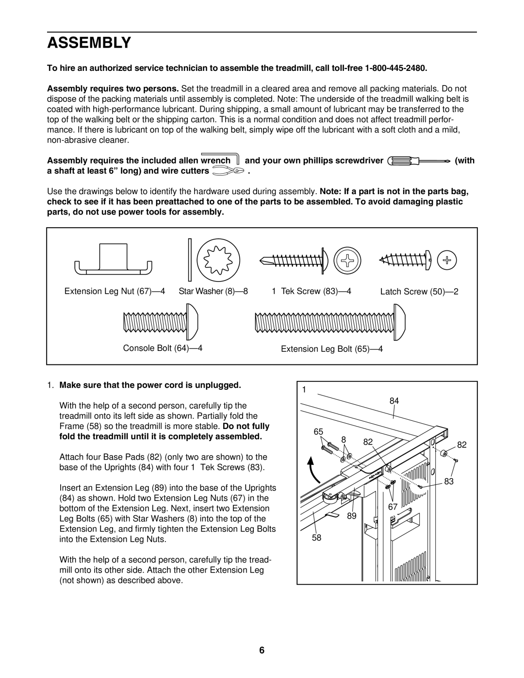 ProForm PFTL51105.3 user manual Assembly, Make sure that the power cord is unplugged 