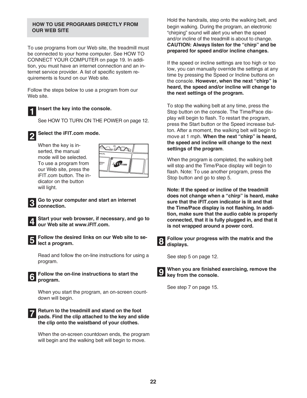 ProForm PFTL512040 HOW to USE Programs Directly from OUR WEB Site, Follow the on-line instructions to start Program 