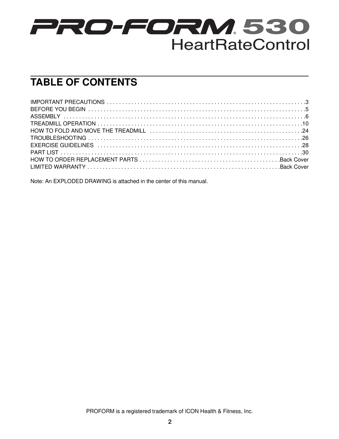 ProForm PFTL51230 user manual Table of Contents 