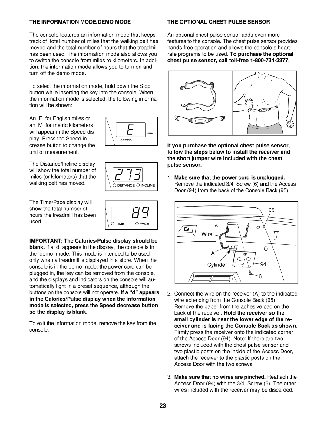 ProForm PFTL51230 user manual Information MODE/DEMO Mode, Optional Chest Pulse Sensor 