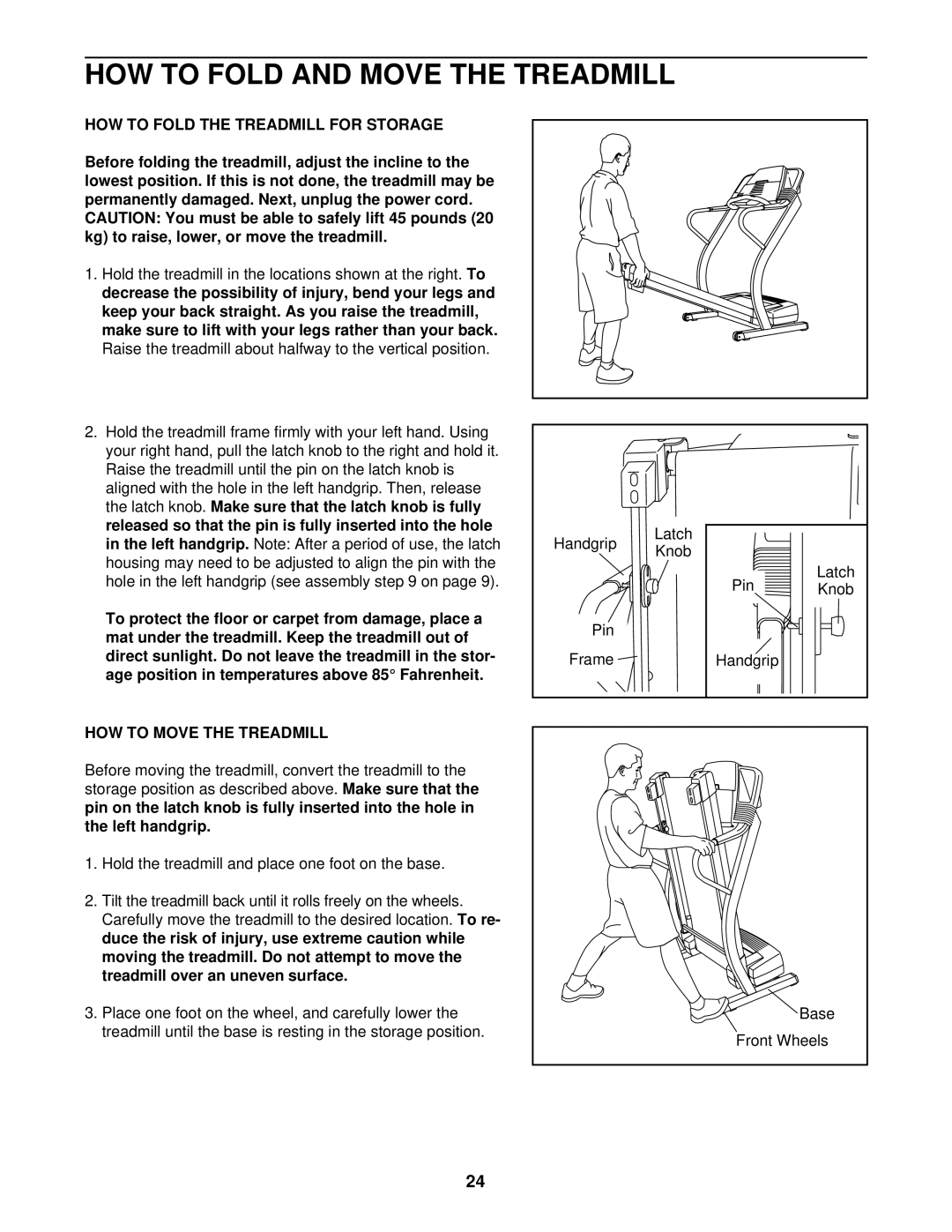 ProForm PFTL51230 HOW to Fold and Move the Treadmill, HOW to Fold the Treadmill for Storage, HOW to Move the Treadmill 